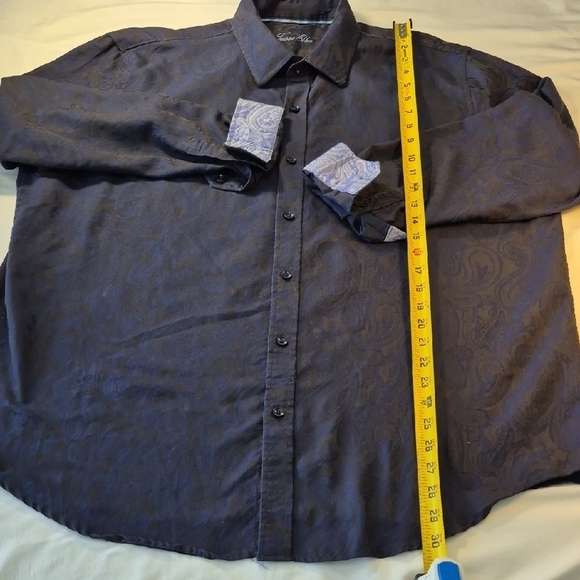 Tasso Elba Men's Vibrant Blue and Black Paisley Button Down Long Sleeve Shirt - Picture 5 of 16